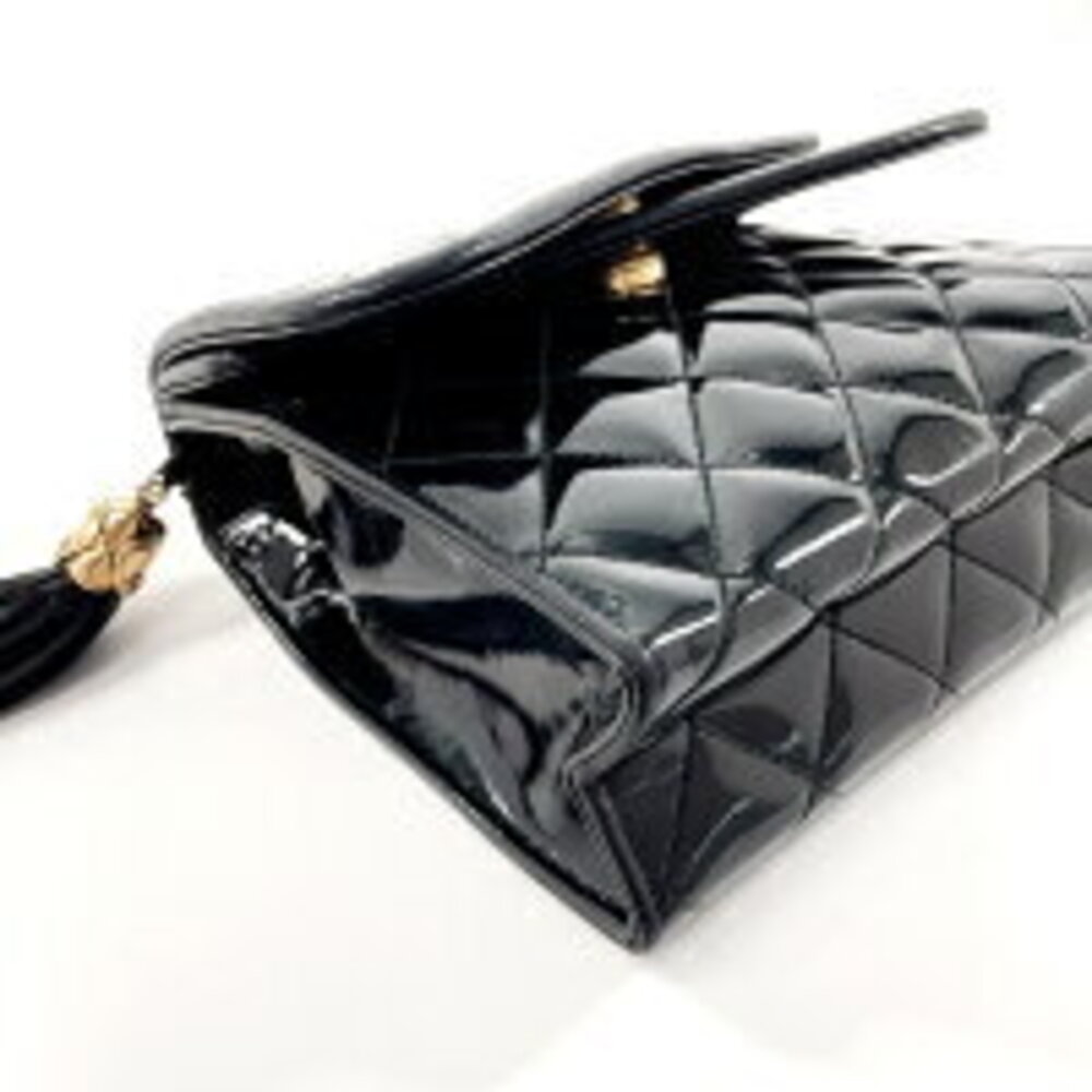 CHANEL Matelasse Double Flap Chain Shoulder Bag Patent Leather Black - Picture 5 of 5